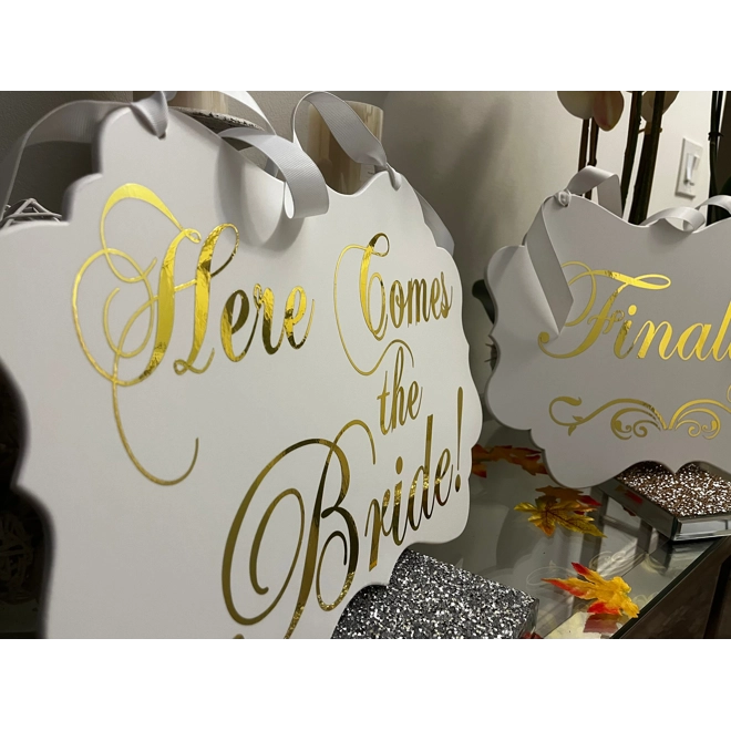 Additional Image for Gold Wedding Signs, Here comes the Bride, Welcome Sign, Wedding Banner, Ring bearer, Gold text weddi