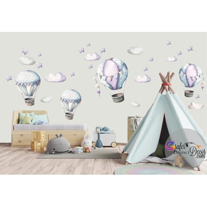 Additional Image for Hot air balloon Wall decal, Nursery wall decal, Watercolor Hot air balloon, Airplane wall sticker, B