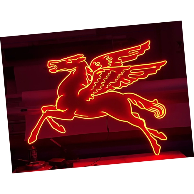 Additional Image for Mobil Neon Pegasus Sign, Neon Mobil Gas Station Sign, Rep Antique Vintage, Garage Décor, Aluminum Pe