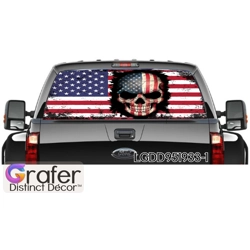 Skull American Flag, Truck Rear Window Graphic, Perforated Decal Vinyl, Window..