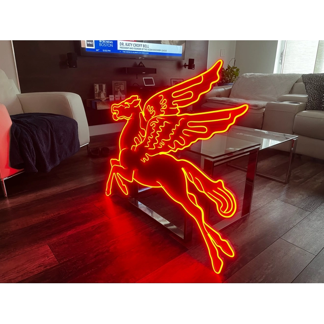 Additional Image for Mobil Neon Pegasus Sign, Neon Mobil Gas Station Sign, Rep Antique Vintage, Garage Décor, Aluminum Pe