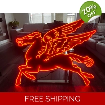 Mobil Neon Pegasus Sign, Neon Mobil Gas Station Sign, Rep Antique Vintage, Garage Décor, Aluminum Pe