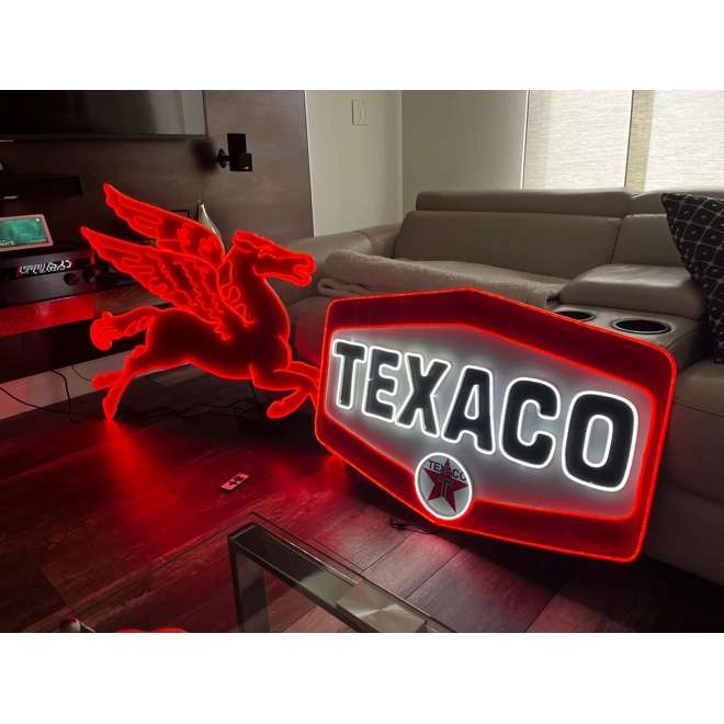 Additional Image for Texaco and Mobil Pegasus Neon Sign, Garage Décor, Rep. Antique Vintage, Garage Décor, Aluminum Pegas