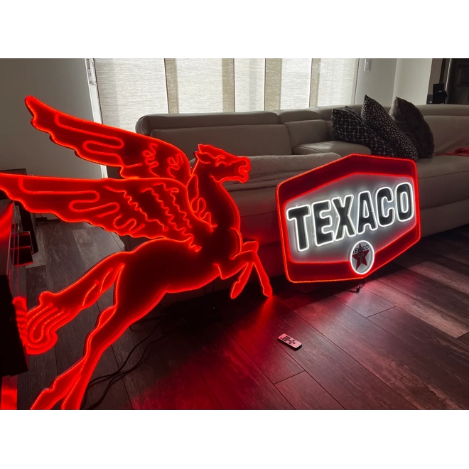 Additional Image for Texaco and Mobil Pegasus Neon Sign, Garage Décor, Rep. Antique Vintage, Garage Décor, Aluminum Pegas