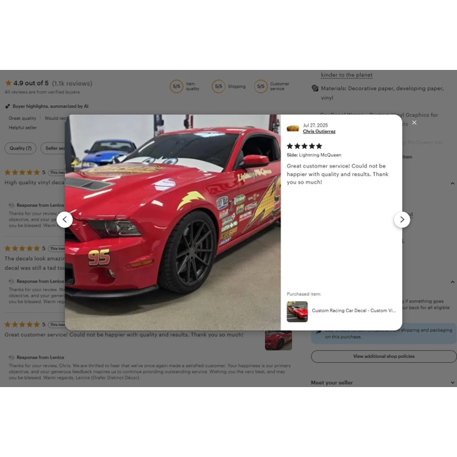 Additional Image for Lightning McQueen Decals, Wrap Vinyl Graphics, Jackson Storm Decal, Business Advertising decal,