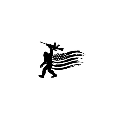 Bigfoot Sasquatch gun usa patriotic flag die cut vinyl decal sticker