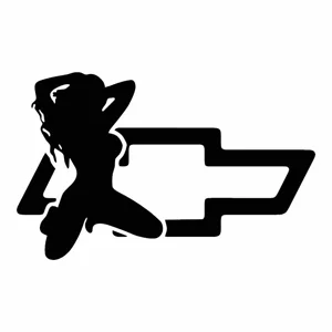 hot babe in front of Chevy Die Cut Vinyl Decal Sticker