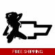 hot babe in front of Chevy Die Cut Vinyl Decal S..