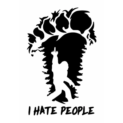 Bigfoot flip off, I hate people die cut vinyl decal sticker
