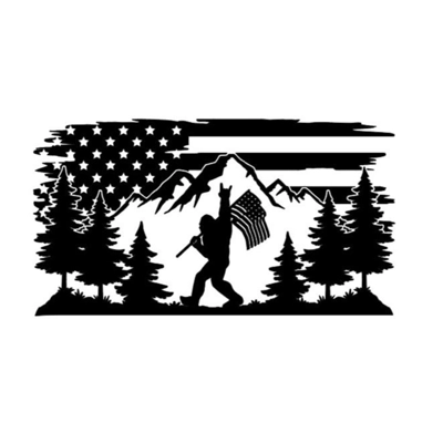 Bigfoot Sasquatch patriotic usa flag mountains peace die cut vinyl decal sticker