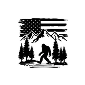 Sasquatch Bigfoot Mountains usa patriotic die cut vinyl decal sticker