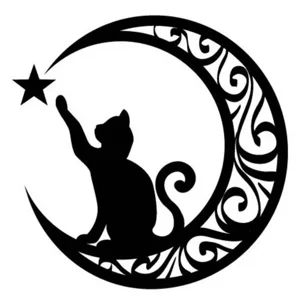 Celestial Cat sitting in moon touching stsar Die Cut Vinyl Decal sticker