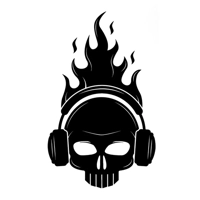 flaming skull with music headphon..