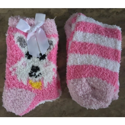 White Doggie with Pink Stripes Sherpa Socks