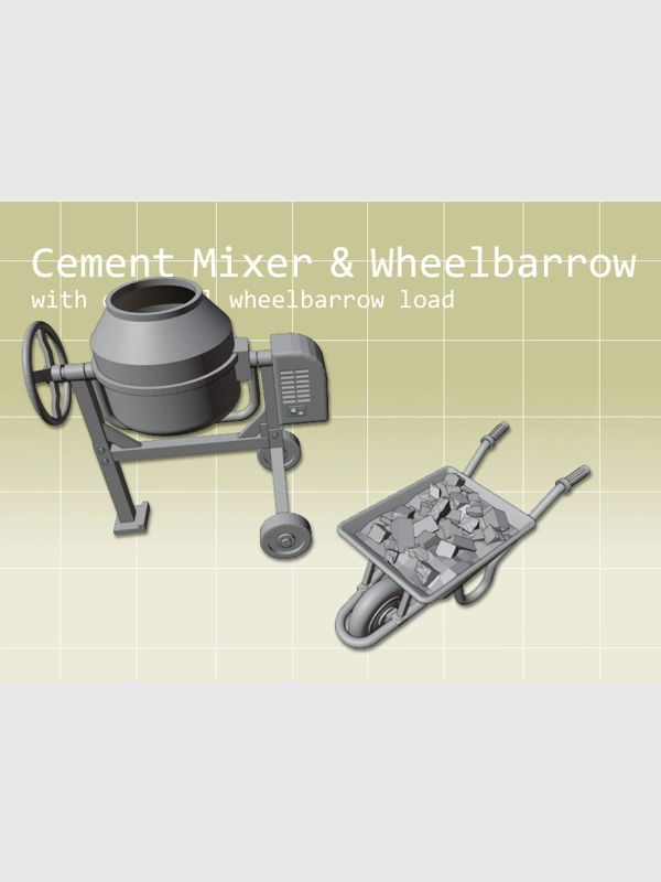 Cement Mixer and Wheelbarrow