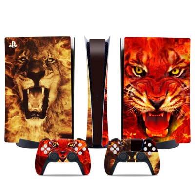 Lion Tiger decal skin for PS5 Digital Console and two Controllers