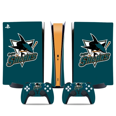 San Jose Sharks decal skin for PS5 Digital Console and two Controllers
