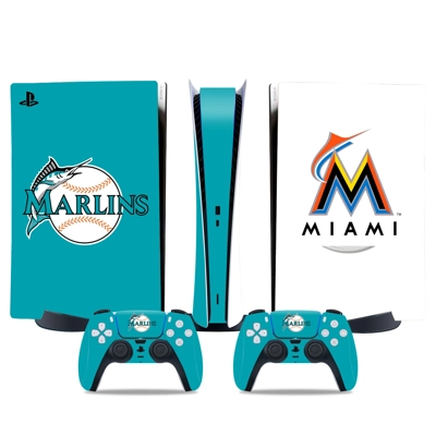 Miami Marlins decal skin for PS5 Digital Console and two C.. Miami Marlins decal skin for PS5 Digital Console and two C..