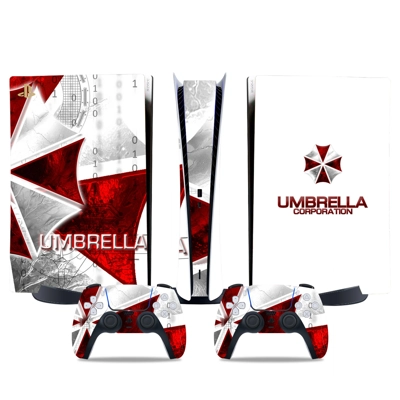 Umbrella Corp decal skin for PS5 Digital Console and two Controllers