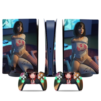 Anime Girl decal skin for PS5 Digital Console and two Cont.. Anime Girl decal skin for PS5 Digital Console and two Cont..
