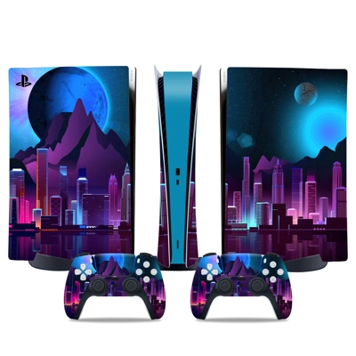 Futuristic CIty decal skin for PS5 Digital Console and two.. Futuristic CIty decal skin for PS5 Digital Console and two..