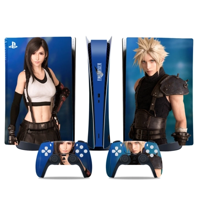 Final Fantasy 7 decal skin for PS5 Digital Console and two Controllers