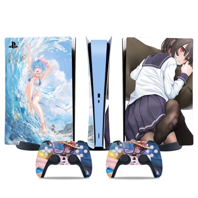 Anime Girl decal skin for PS5 Digital Console and two Cont.. Anime Girl decal skin for PS5 Digital Console and two Cont..