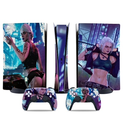 Cyberpunk decal skin for PS5 Digital Console and two Contr.. Cyberpunk decal skin for PS5 Digital Console and two Contr..