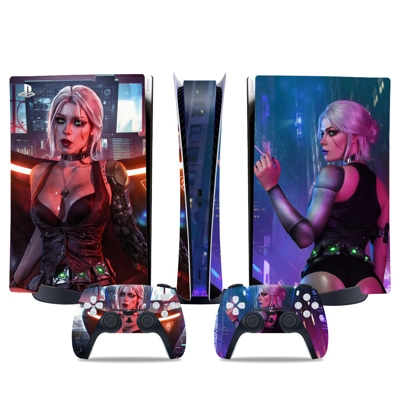 Cyberpunk decal skin for PS5 Digital Console and two Contr.. Cyberpunk decal skin for PS5 Digital Console and two Contr..