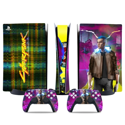 Cyberpunk decal skin for PS5 Digital Console and two Controllers