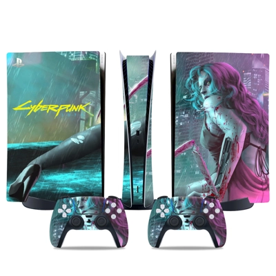 Cyberpunk decal skin for PS5 Digital Console and two Contr.. Cyberpunk decal skin for PS5 Digital Console and two Contr..