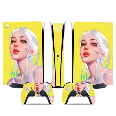 Cyberpunk decal skin for PS5 Digital Console and two Contr.. Cyberpunk decal skin for PS5 Digital Console and two Contr..