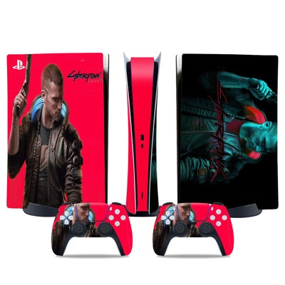 Cyberpunk decal skin for PS5 Digital Console and two Controllers
