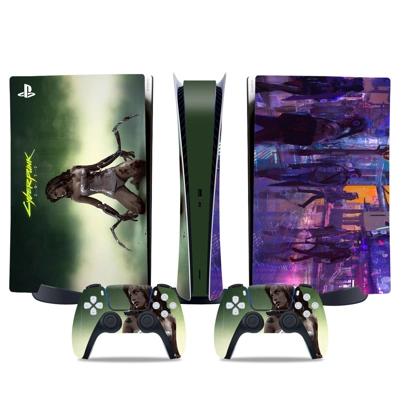 Cyberpunk decal skin for PS5 Digital Console and two Controllers