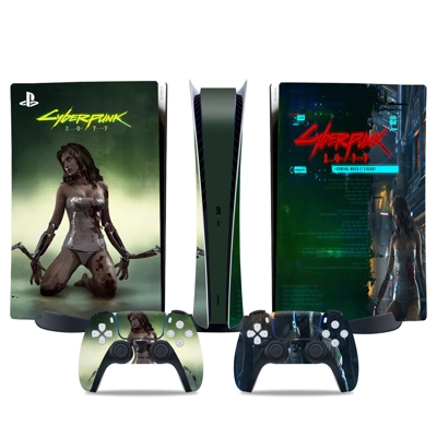 Cyberpunk decal skin for PS5 Digital Console and two Controllers