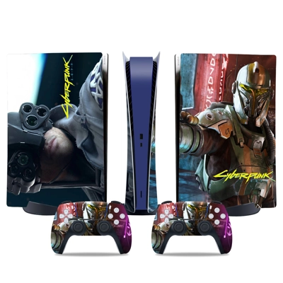 Cyberpunk decal skin for PS5 Digital Console and two Controllers