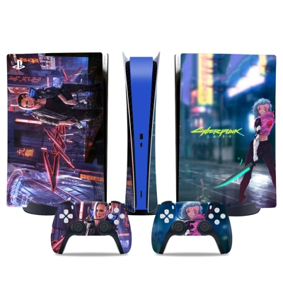 Cyberpunk decal skin for PS5 Digital Console and two Controllers