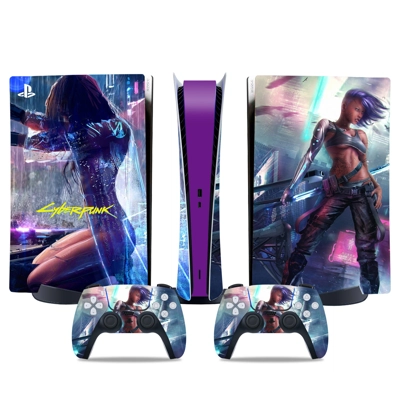 Cyberpunk decal skin for PS5 Digital Console and two Controllers