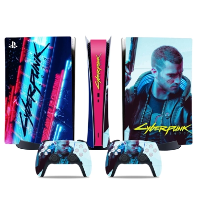 Cyberpunk decal skin for PS5 Digital Console and two Controllers