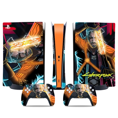Cyberpunk decal skin for PS5 Digital Console and two Controllers