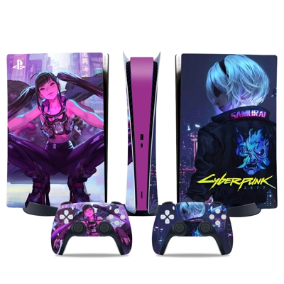 Cyberpunk decal skin for PS5 Digital Console and two Controllers