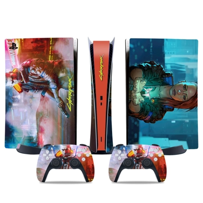 Cyberpunk decal skin for PS5 Digital Console and two Controllers