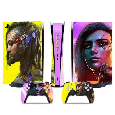 Cyberpunk decal skin for PS5 Digital Console and two Controllers