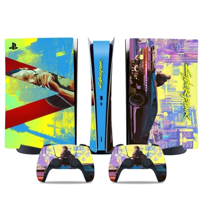 Cyberpunk decal skin for PS5 Digital Console and two Controllers