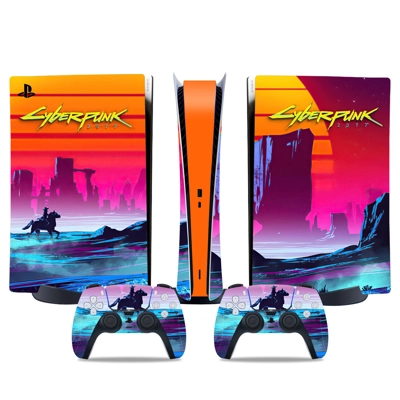 Cyberpunk decal skin for PS5 Digital Console and two Controllers