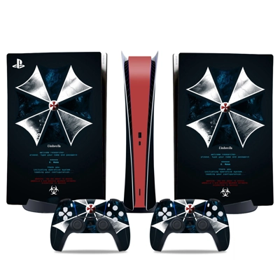 Umbrella Corp decal skin for PS5 Digital Console and two Controllers