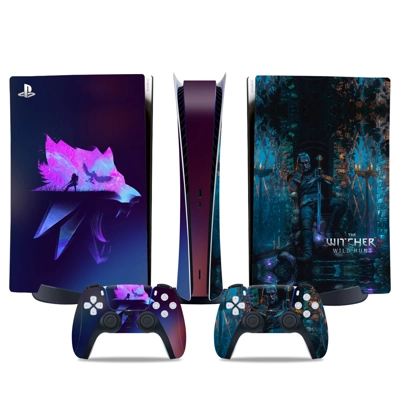 The Witcher Wild Hunt decal skin for PS5 Digital Console and two Controllers