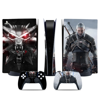 The Witcher Wild Hunt decal skin for PS5 Digital Console and two Controllers