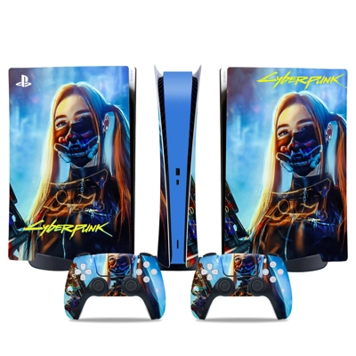 Cyberpunk decal skin for PS5 Digital Console and two Contr.. Cyberpunk decal skin for PS5 Digital Console and two Contr..