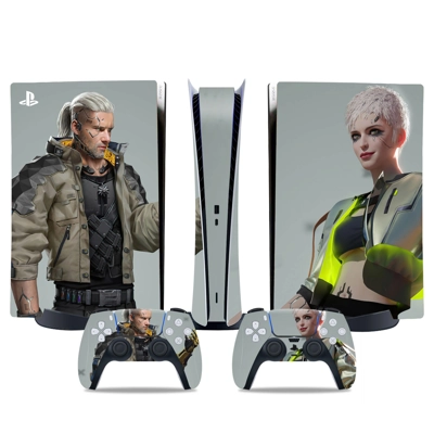 Cyberpunk decal skin for PS5 Digital Console and two Contr.. Cyberpunk decal skin for PS5 Digital Console and two Contr..